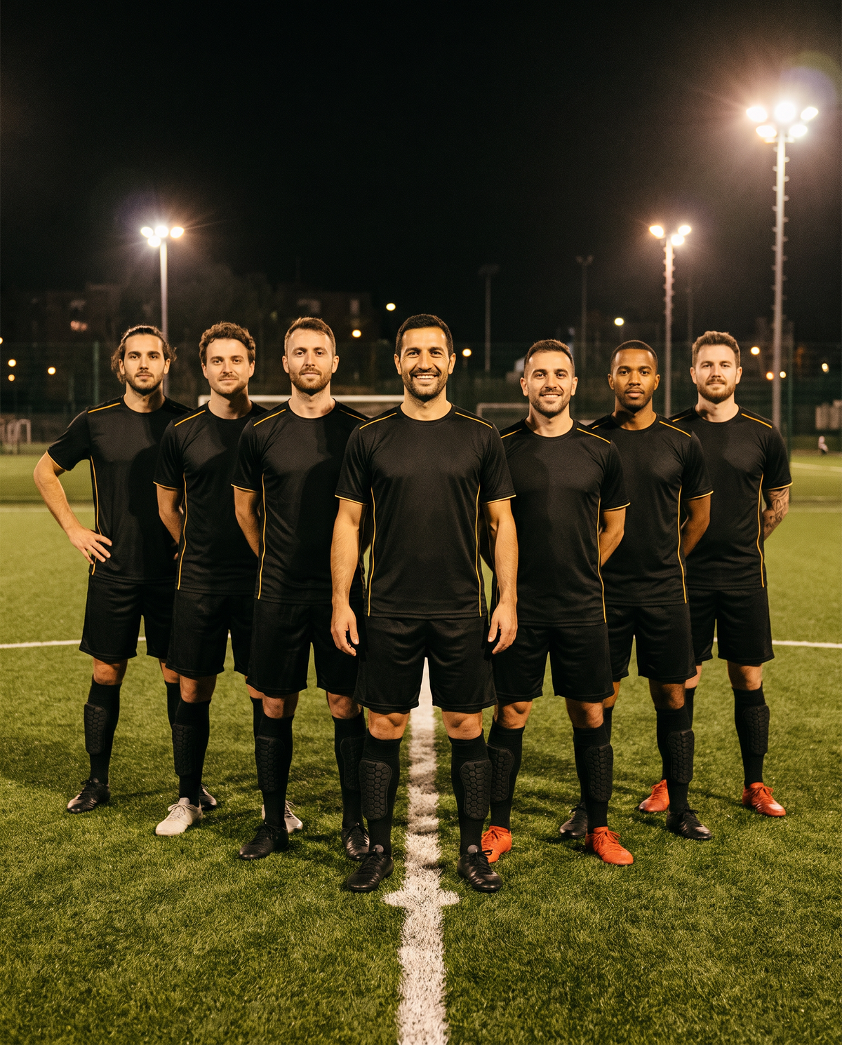 Equipo de fútbol 7 con espinilleras integradas